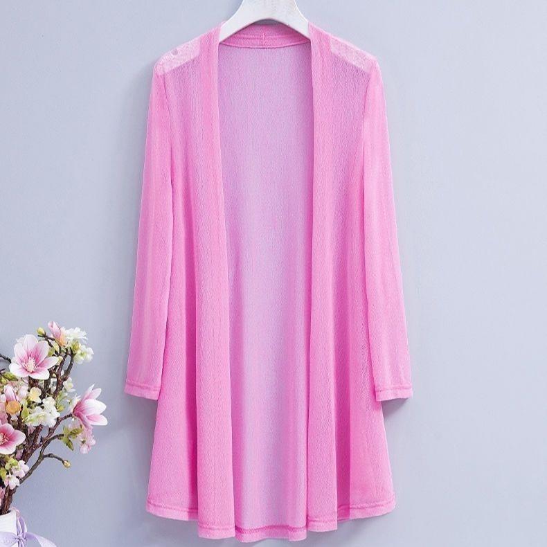 Summer Women's Mesh Cardigan Mid-length Breathable Shawl Long-sleeved Sunscreen Top Open Front Thin Cardigan tops