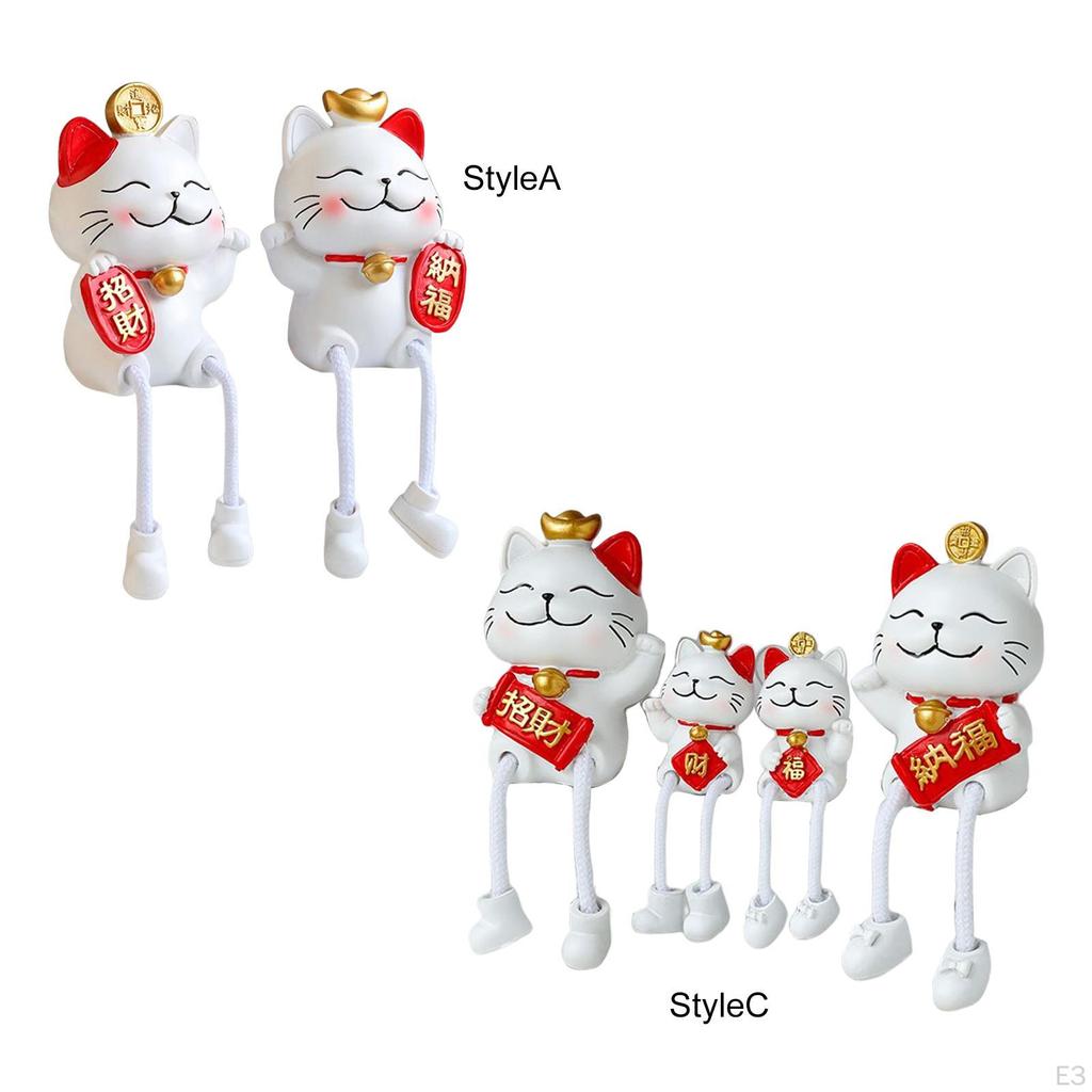 Chinese Lucky Cat Figurines, Animal Statue Resin Sculpture Cute Doll Waving Arm Crafts for Home