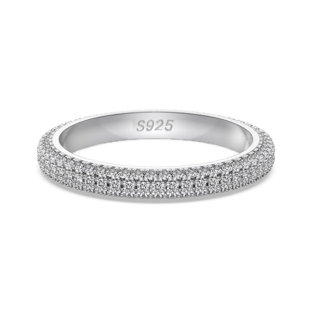 S925 Sterling Silver Women's Exquisite Pave Set Stackable Ring - Simple Oval/Square Design, Closed Style