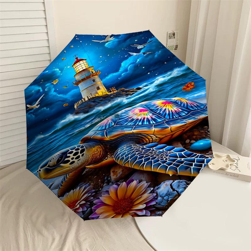 

1PC Lighthouse Sea_Turtle Umbrella-8-Rib Reinforced, Automatic Open, Lightweight & Durable, Fashion Accessory for Outdoor, J0380
