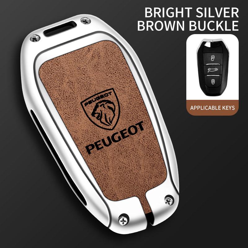 2026 Hot Car Sticker Leather Zine Alloy Car Smart Key Case Shell Cover Protector Fob For Peugeot 308 408 508 2008 3008 4008 5008