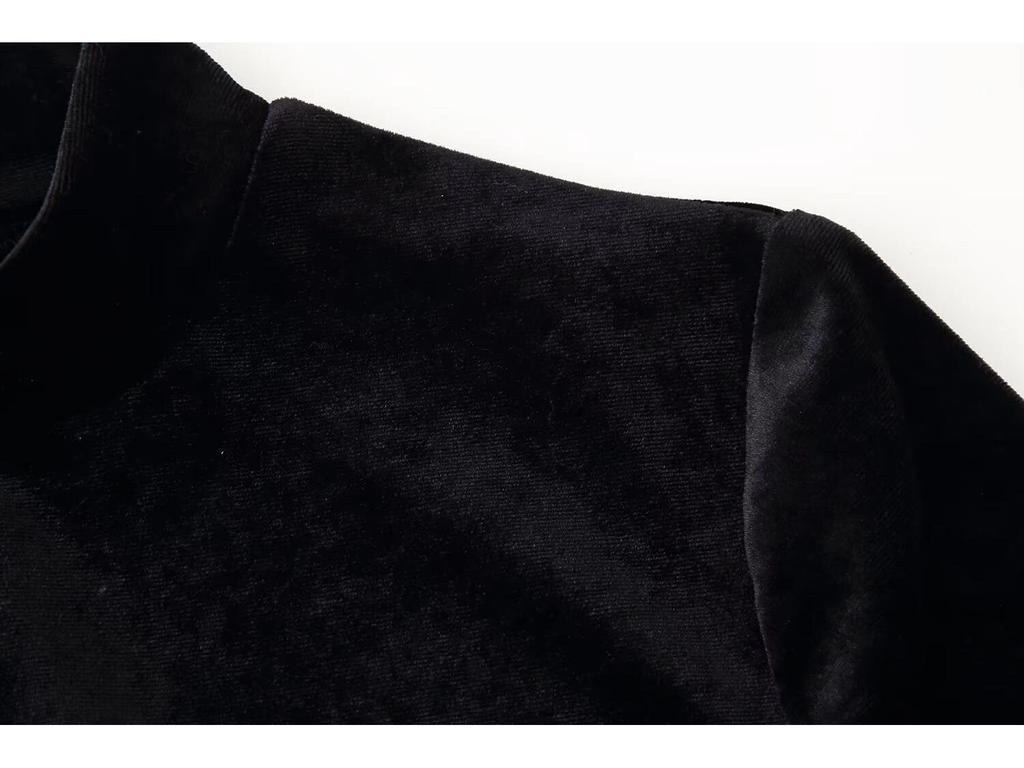 2025 Spring Women's European-American Velvet Patchwork Slimming Long Sleeve Dress