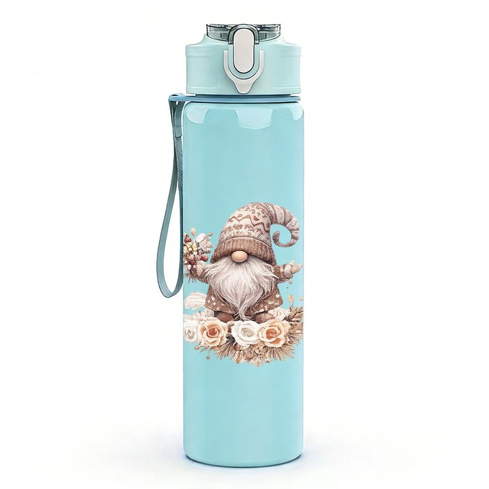 1PC Three Cute Gnome Winter Folk Print 750ml Color Plastic Sports Water Bottle Leakproof Flip Straw Lid Suitable for Sports Office Home Use