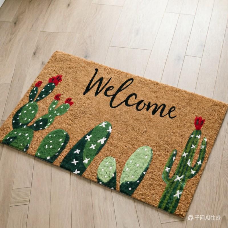 Cute Cactus Welcome Doormat Green Desert Plants Floor Rug Indoor Outdoor Entrance Carpet for Living Room Kitchen Home Decor