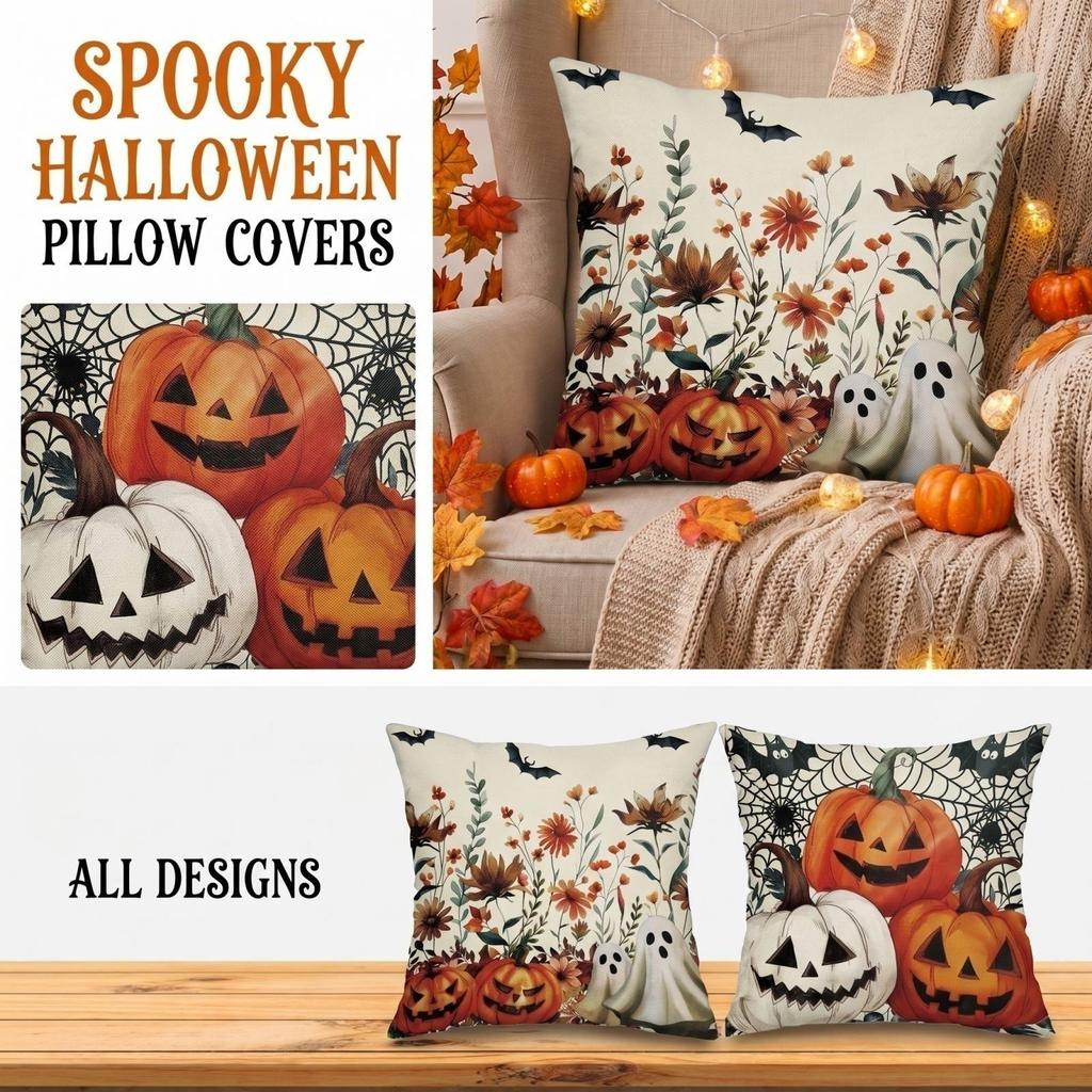 Halloween Pumpkin Cover 1818 Inches Single Sided Print Decorative Square Throw Case for Couch Sofa Bedroom
