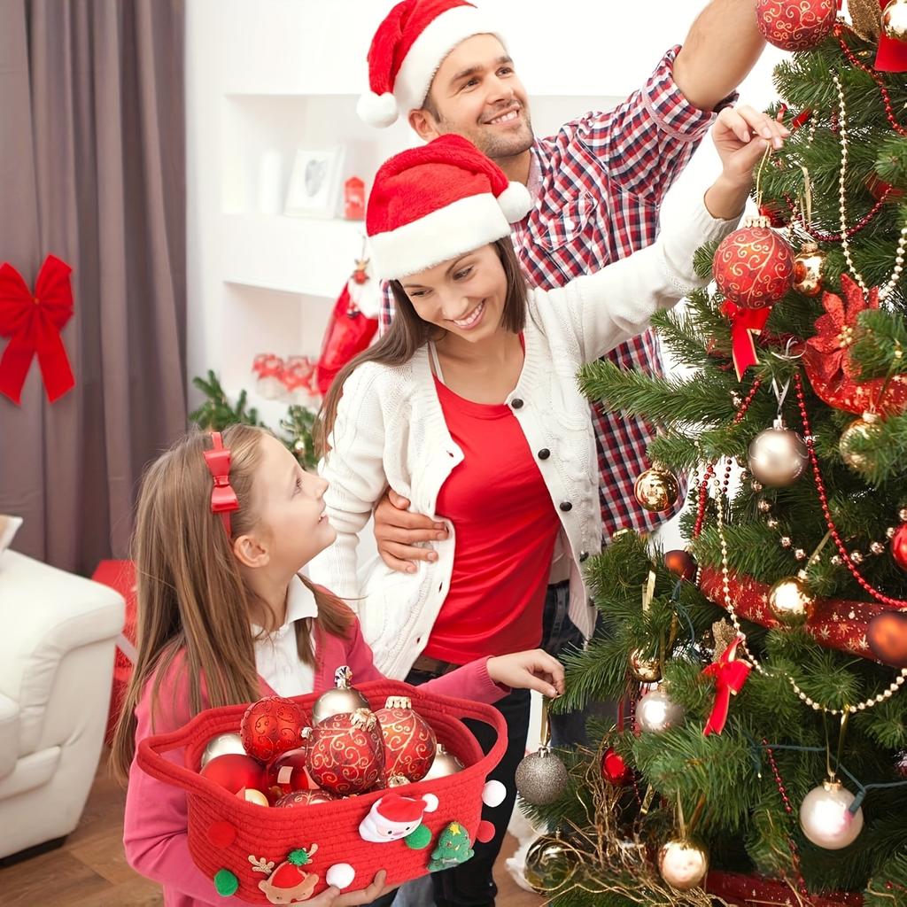 Christmas Gift Basket-Red Open-Top Storage Basket for Tree Decorations,Presents,Candy-Decorative Holiday Home Decor Organizer