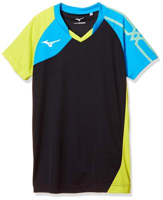 Mizuno Volleyball Game Shirt (Short Sleeve), V2MA9001, Black X Diva Blue X Lime Green, Size M (Japan Size)