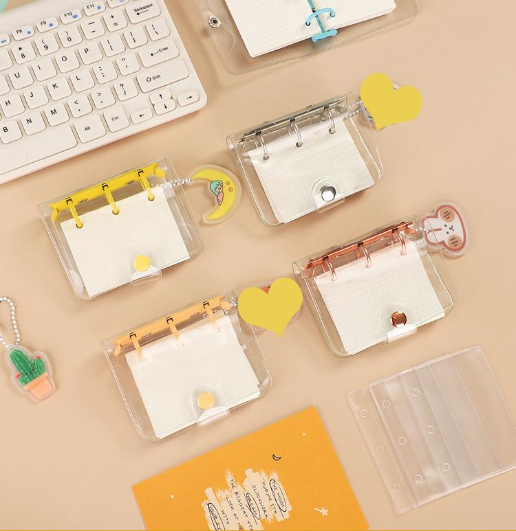 JIANWU Creative Cute Transparent 3 Ring Mini Loose-leaf Hand Book Student Portable Notebook Ring Binder Kawaii School Supplies
