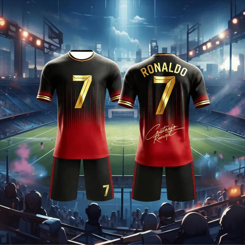 Cristiano Ronaldo No.7 Football Suit Set Match Training Uniform Short Sleeve Shorts Set Quick Drying Sportswear Gift kids