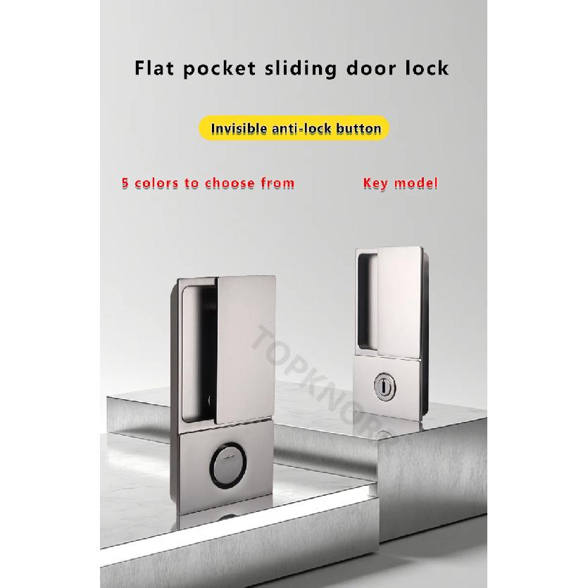 Invisible Pocket Door Lock with Double-Sided Handle Ghost Door Hook Minimalist Kitchen Sliding Door Lock for Home Security