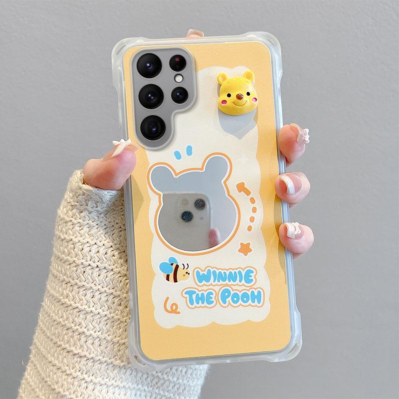 KEYSION Crossbody Strap Phone Case for Samsung S23 S24 S25 Ultra Cute Cartoon Long Lanyard Mirror Shockproof Cover for Galaxy S25 S24 S23 Ultra