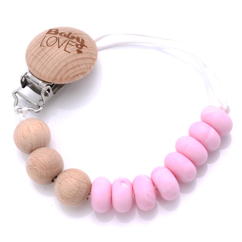 Baby Teether Pacifier Chain Silicone Wood Beads Pacifier Clips Infant Nipple Appease Soother Chain Clip Dummy Holder Nipple Clip