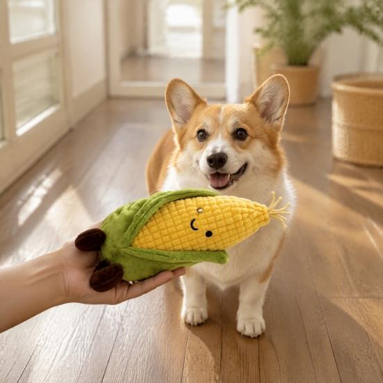 Pet Toys To Reduce Anxiety Plush Corn Dog Toy, Squeaky Stuffed Chew Durable Shaped Toy Soft Puppy Teething for Small Medium Dogs