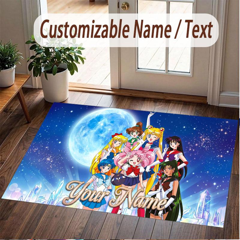 Custom Name Crystal Velvet Rug,Sailor Moon Comfortable Anti Slip Floor Mat For Room Decoration