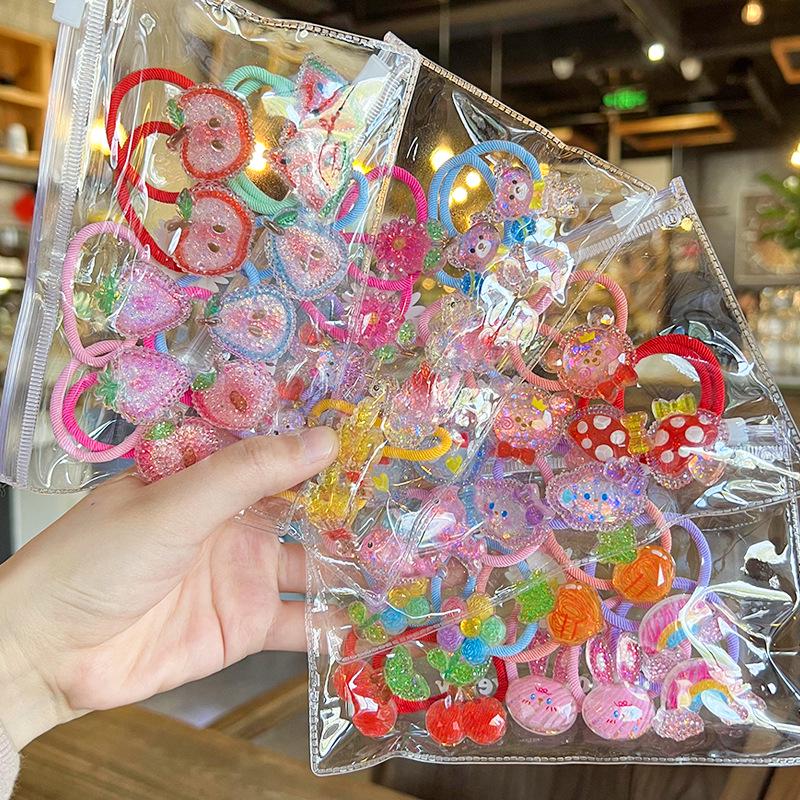 Korean Style Cartoon Hair Tie Set: Cute, High-Elastic Hair Bands for Girls - 5 Colorful Pairs