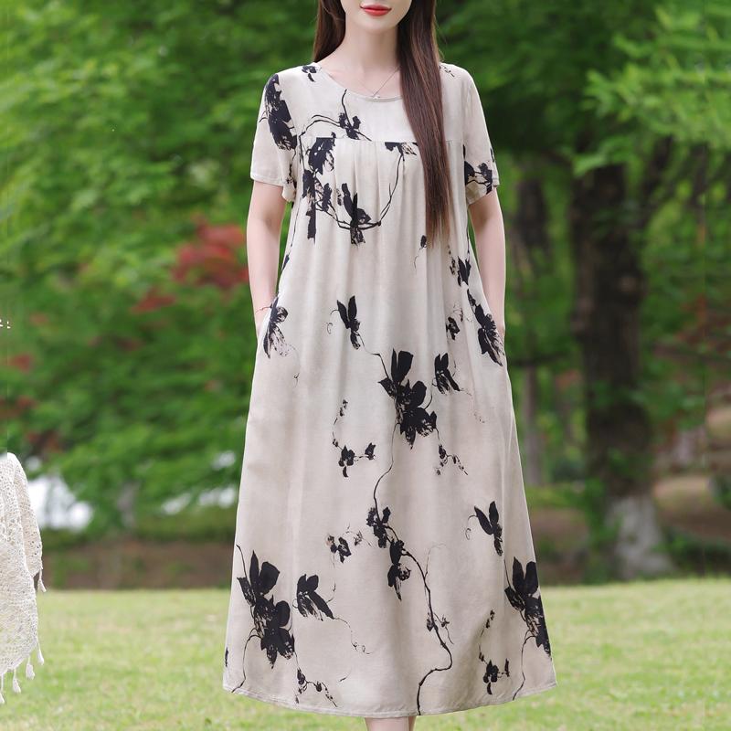 Elegantní dámské volné šaty plus size Letní šaty s krátkým rukávem Ležérní dlouhé šaty Dámské vintage oblečení