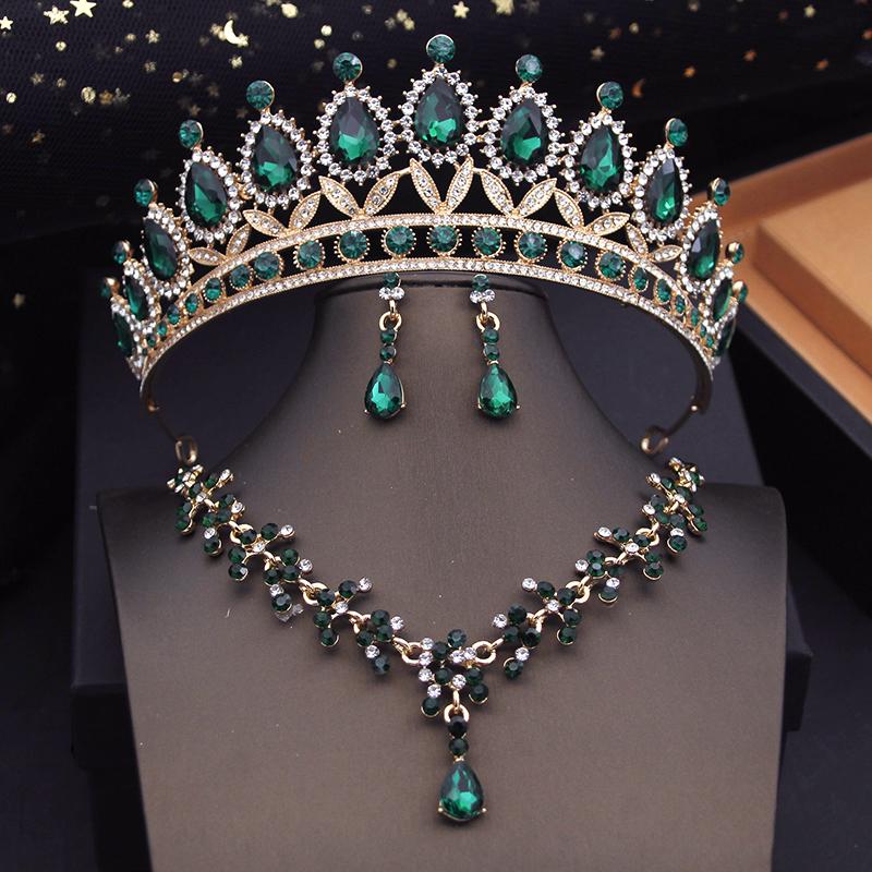 Luxury Purple Bridal Jewelry Sets for Women Choker Necklace Earrings With Crown Wedding Bride Set Costume Accessories
