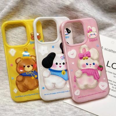 Cartoon Rabbit Bear Puppy for Apple 17 Pro Mobile Phone Case iPhone16 Meteorite 15 Folds 13/14 Soft