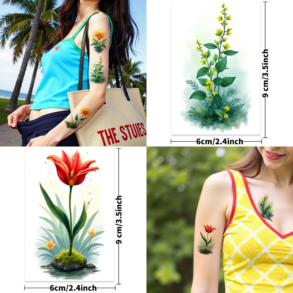 9 Sheets Temporary Tattoos for Men Women Colorful Flower Plant Fake Tattoos Waterproof Body Art Arm Disposable Tattoo Stickers