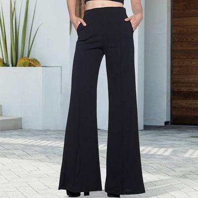 Damskie długie spodnie Elastyczne kieszenie z wysokim stanem Jednokolorowe spodnie Casual Loose Fit Szerokie nogawki Rozkloszowane spodnie Streetwear