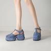 Krazing Pot Polyurethane Spring Summer Size 43 Size 42 Women Platform Women Square Toe Buckle Thick Bottom Pumps