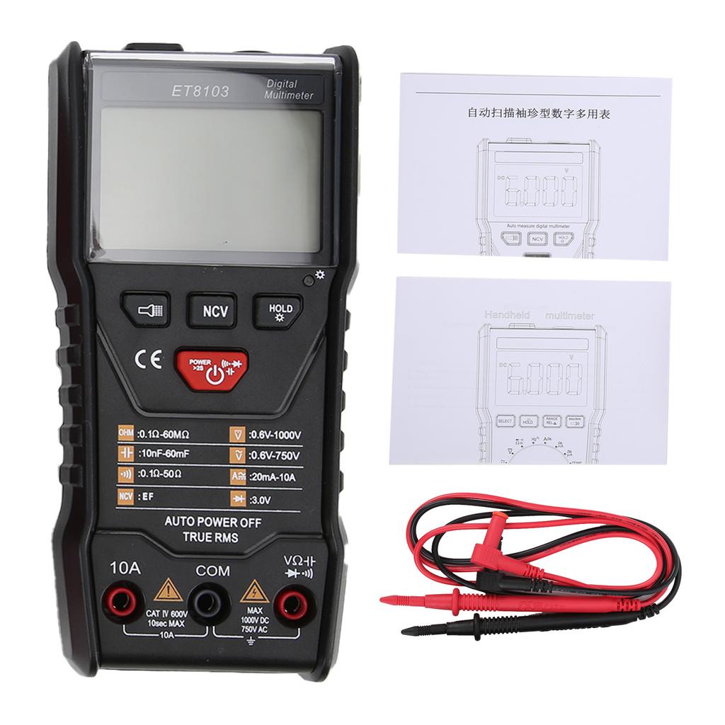 ET8103 Intelligent Multimeter LCD Backlit Display Portable Digital Voltage Tester for Outdoor