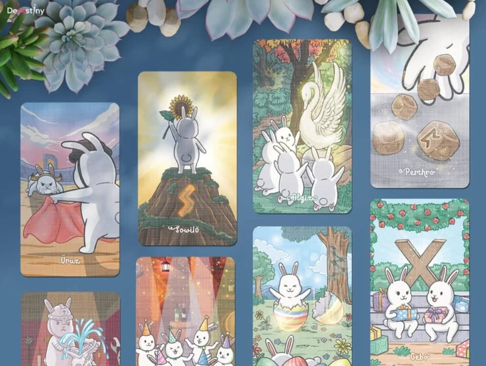 Kancharo Oracle Cards 24 Pieces Tarot Fortune Telling Bun Rune Cards Chubby Bun Rune Japanese Oracle Card Basic Instructions Pouch Included [Chubby