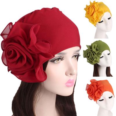 Women Ladies Retro Big Flowers Hat Turban Hat Cap Pile Cap