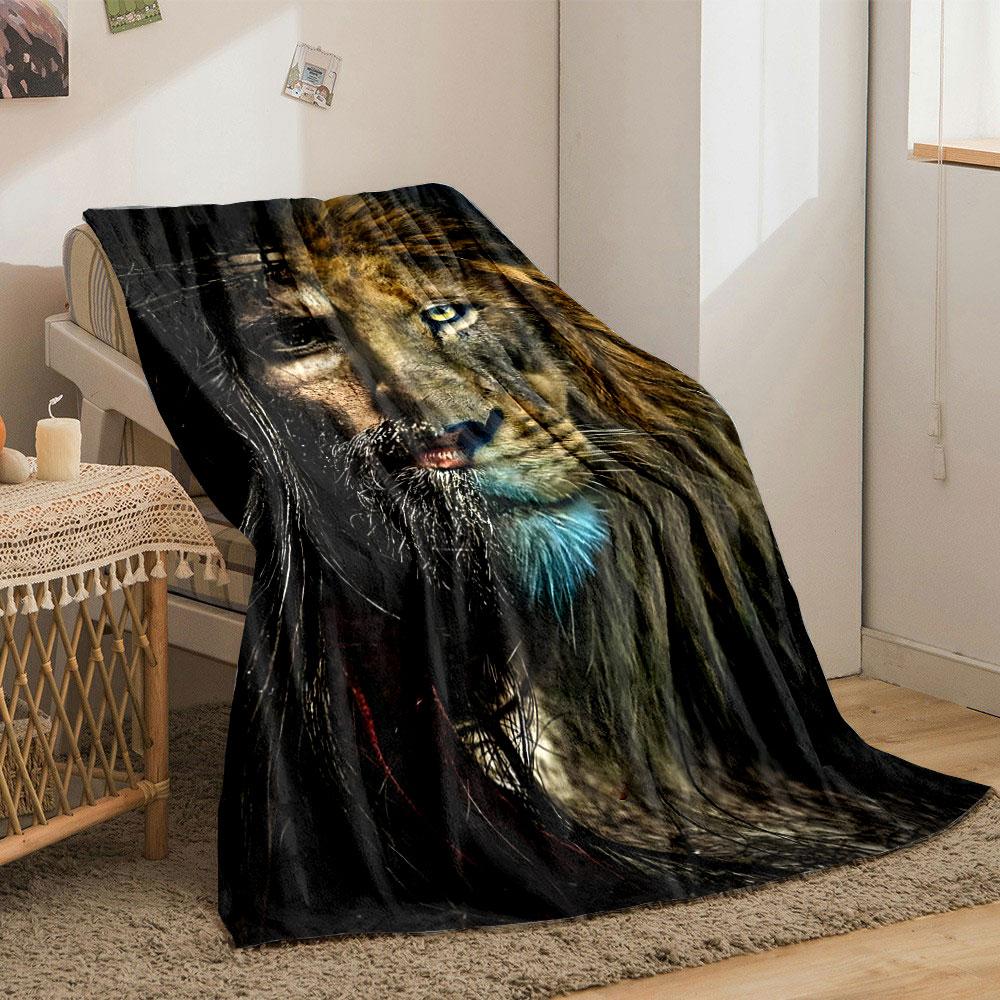 Lion and Man Fusion Art print blanket soft and cozy perfect for the living room bed sofa or a nap,gift