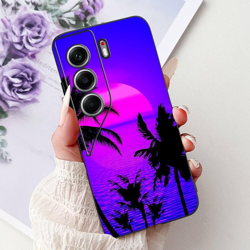 For Tecno Camon 40 Pro 4G Camon40 Elegant Floral Cat Phone Case For Camon 40 40Pro 4G CM6 CM5 Black Silicone Soft Cases Bumpers