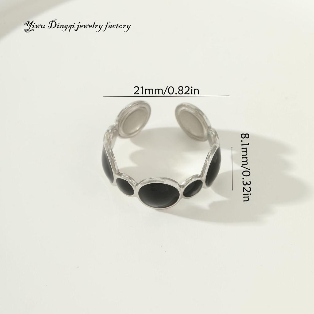 Luxury Non-Fading Drip Oil Open Ring - European and American Style Stainless Steel Statement Jewelry