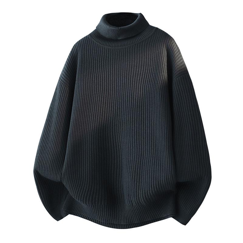 Men's Winter Thickened Turtleneck Sweater - Trendy Solid Color Youth Knitwear with Long Collar