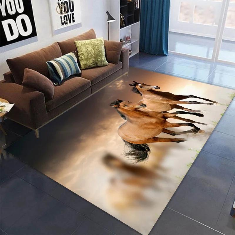 3D Printed Horse Carpets Kids Bedroom Large Animal Area Rugs for Living Room Anti-slip Child Game Soft Floor Mat Home Decoration