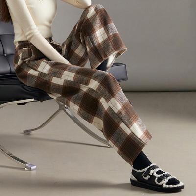 Demana Women's Winter Plaid Fleece-Lined Wide-Leg Pants