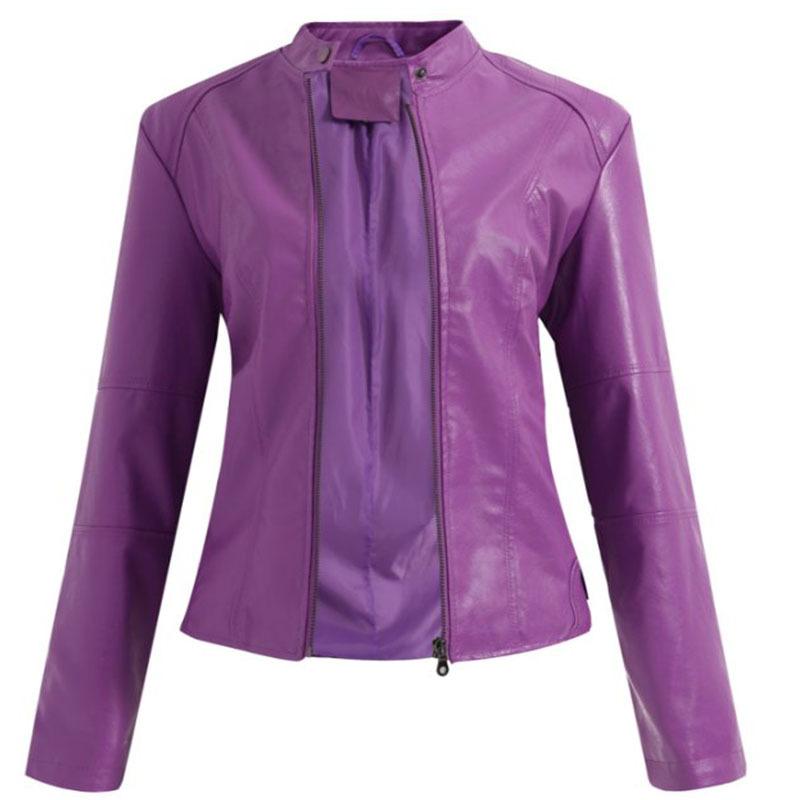 Cross-border European Size Women's Leather Jacket Women's Jacket Spring and Autumn Coat Women's Locomotive Clothing Large Size Stand-up Collar Leather