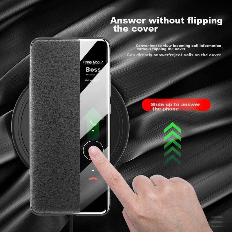 Leather Flip Case for Huawei Mate40 Pro/Mate40E Pro Smartphones, Full Protection Cover with Smart View Window, High-End Style, Ultra-Thin Black