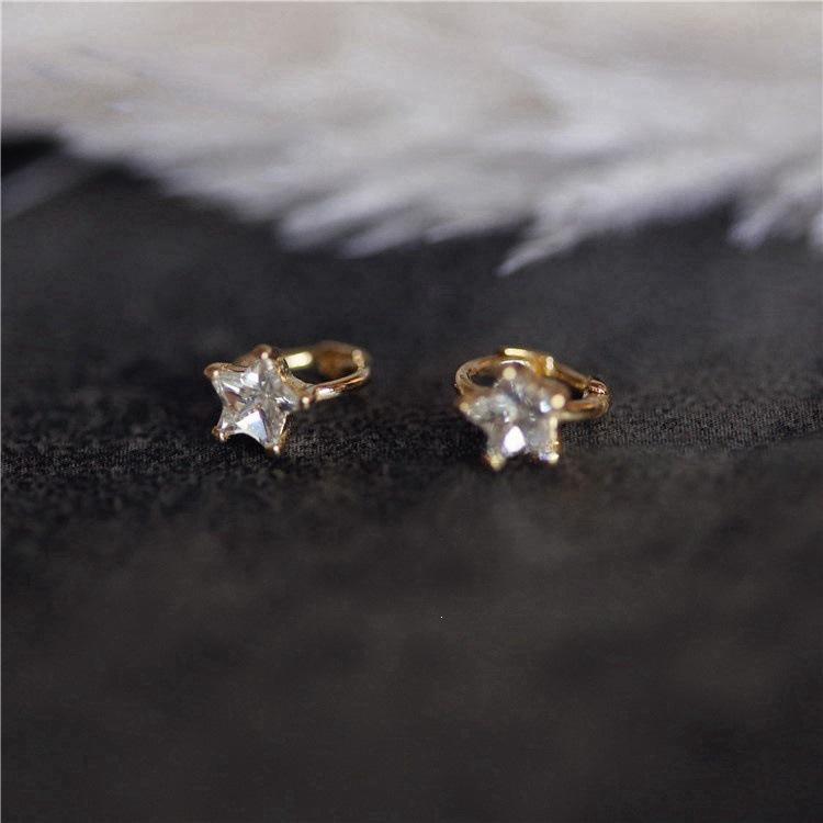 18K Gold-Plated S925 Silver Diamond Star Stud & Cartilage Ear Cuff Earrings 925 Silver