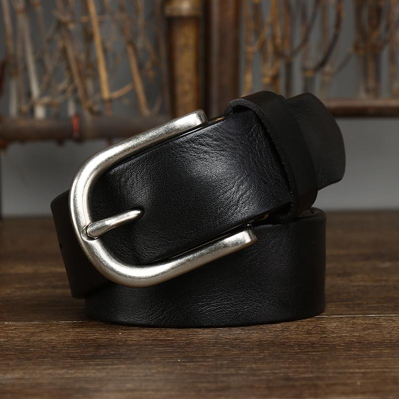3.7Cm Wide Old Pleated Belt Men'S Genuine Leather First Layer Cowhide Needle Buckle Jeans Belt Trendy