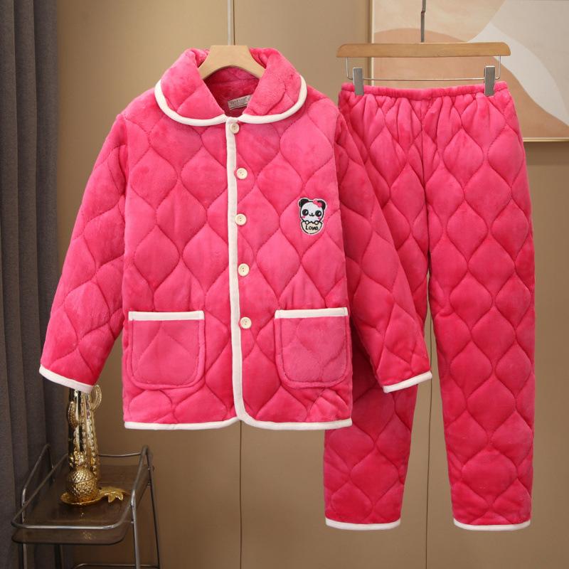 Large size women's elderly winter pajamas three-layer thickened padded cotton to keep warm and fleece coral fleece padded jacket
