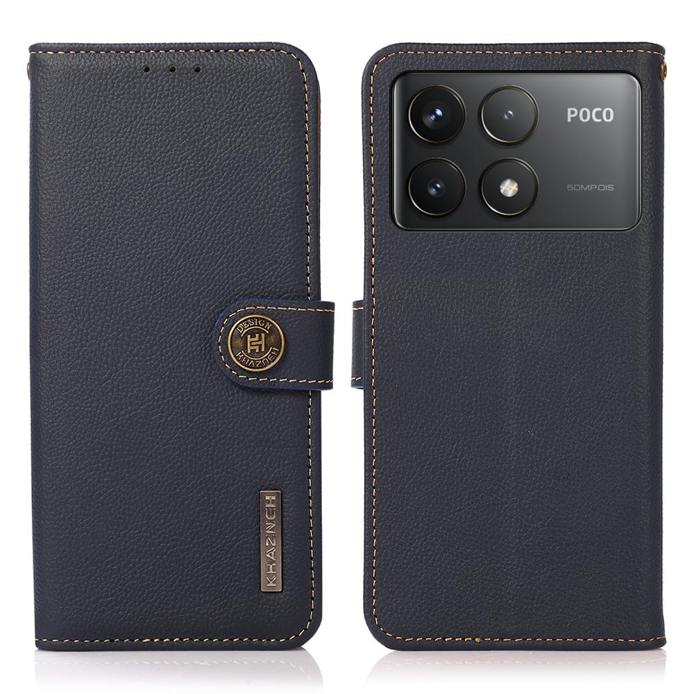 

KHAZNEH For Xiaomi Poco F6 Pro 5G/Redmi K70 5G/K70 Pro 5G Case Genuine Cow Leather Wallet Cover Blue
