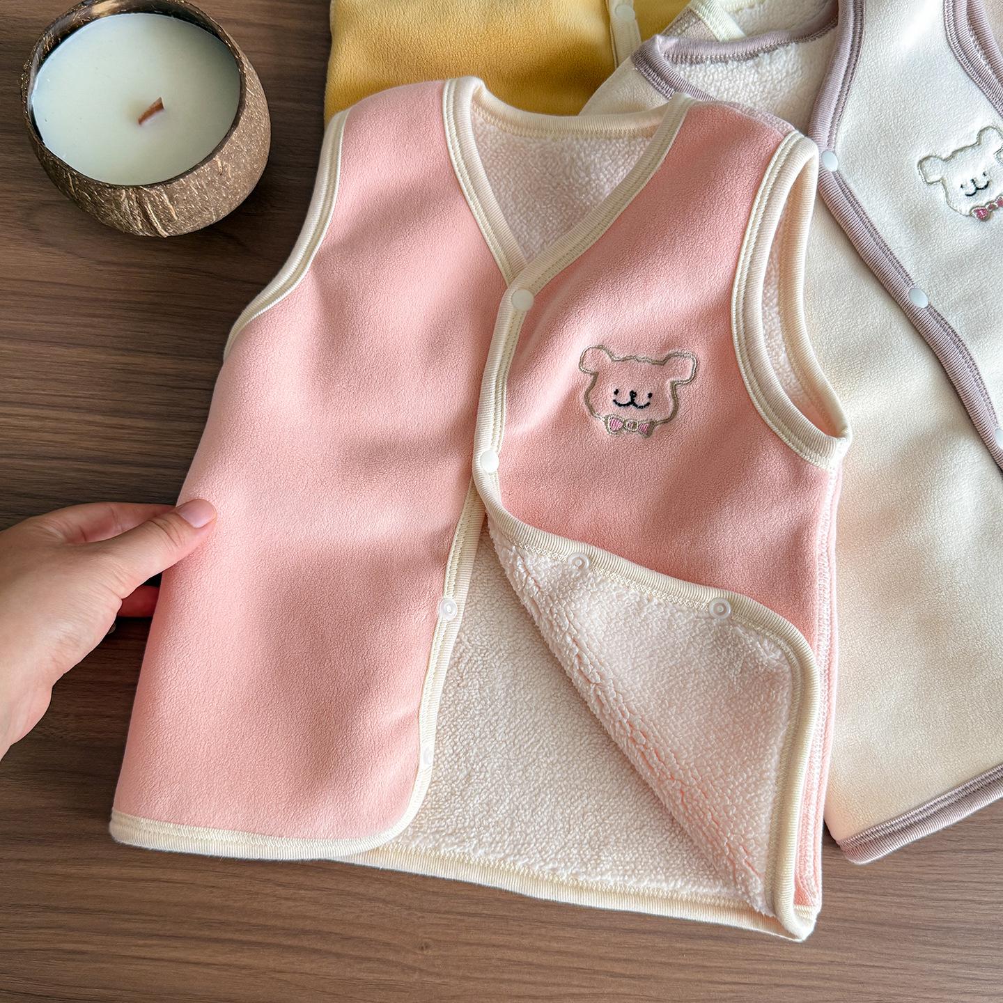 

Новый детский жилет Aoli из бархата с вышивкой: Утепленный зимний кардиган для мальчиков и девочек, теплая защита живота. 100 (Height ~90 cm) розовый