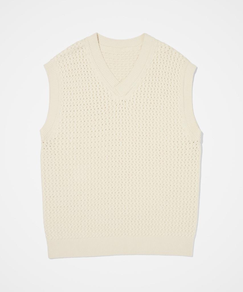 210Edit Men'S V-Neck Knit Vest_Zd3Sw007_Crm