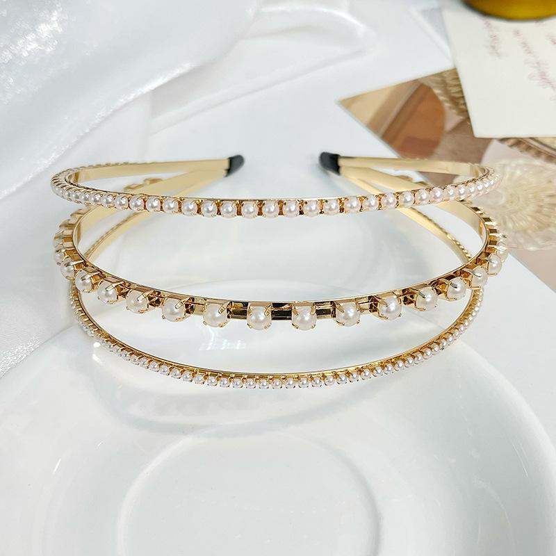 

Модная повязка на голову из сплава с трехслойной жемчужной цепочкой-зажимом для волос для модных девушек и женщин, аксессуары для волос