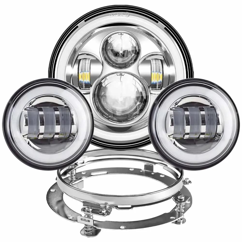 7inch LED Headlight +4.5inch Fog Lights 7"Bracket Mounting Ring Parts for Harley Touring Electra Glide Road King Street Glide