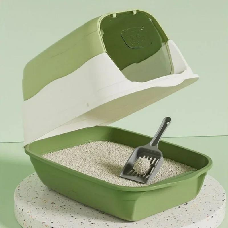 Large Capacity Fully Enclosed Cat Litter Box - Anti-Spill Sand-Leakage Plastic Cat Sandbox Sanitary Pet Toilet Bedpan for Cats