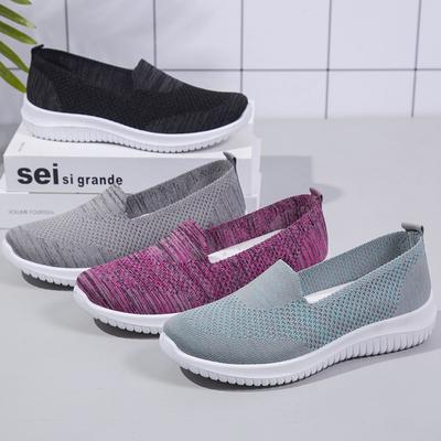 Flying Woven Women's Shoes Breathable Mesh Sneakers Casual Shoes Lazy Casual Soft-soled Single Shoes