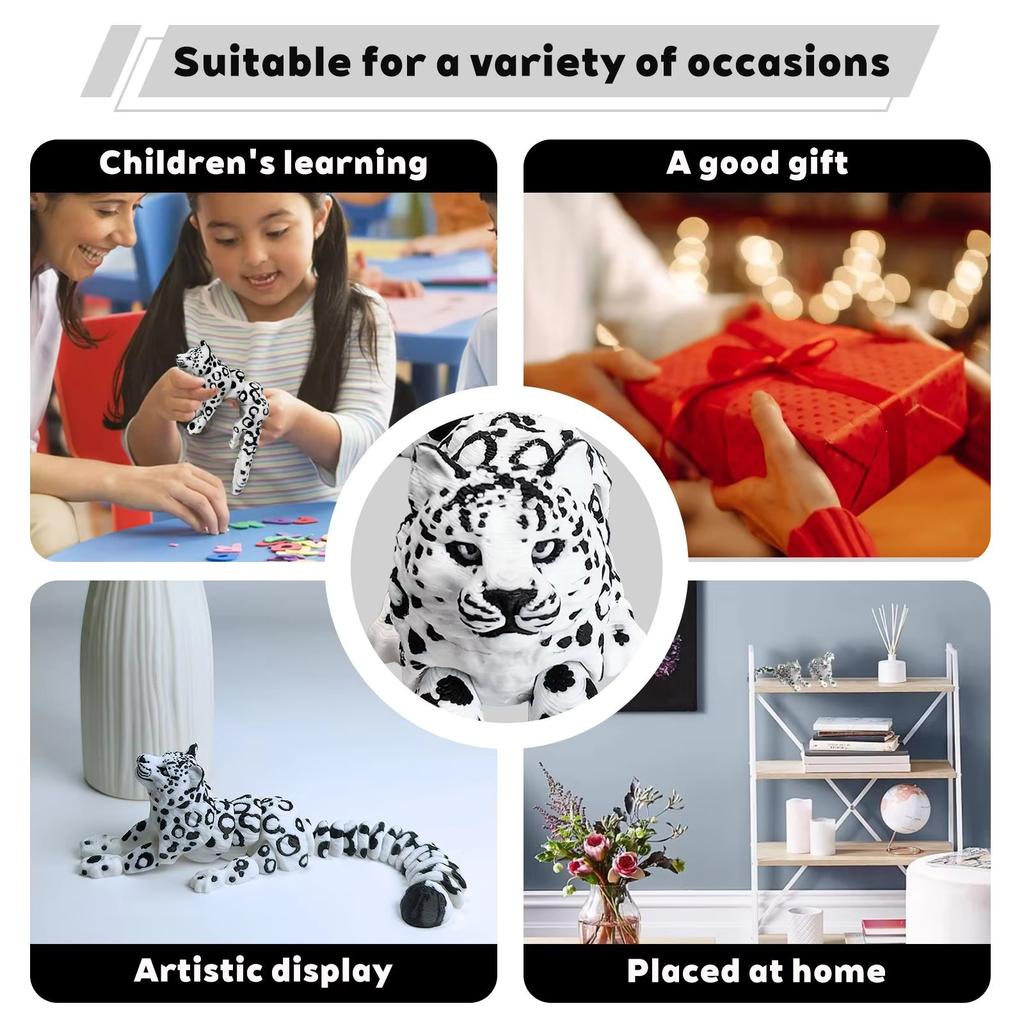 1/2 Piece Set of Leopard Pattern 3D Ornaments, Realistic Snow Leopard Figurines, Decorative Animal Models, Black and White Snow Leopard, Un