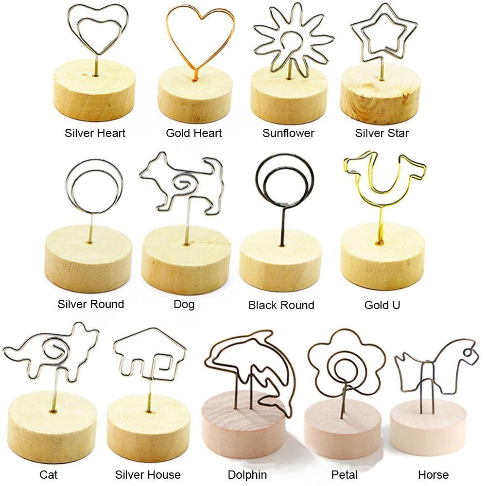 Ornament Home Decoration Photo Clips Picture Holder Frame Round Wooden Base Message Paper Support