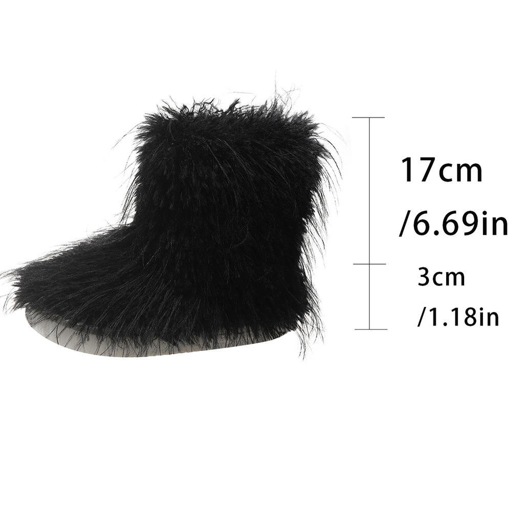2025 Women Faux Fur Boots Winter Fluffy Plush Warm Mid Calf Snow Boots Luxury Fashion Furry Boots Comfortable Outdoor Flat Shoes