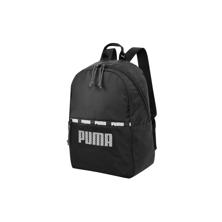 Puma Letter Logo Print Zipper Closure Mesh Front Pocket Sports Casual Fabric Backpack Unisex Backpack Black 078732-01 Black